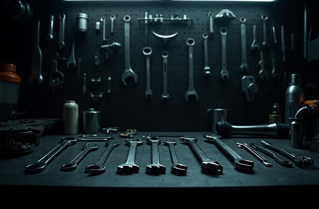 Professional workshop workbench with tools laid out
